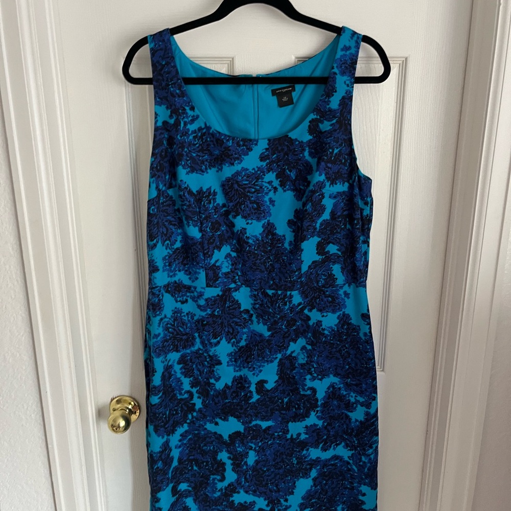 Ann Taylor Blue and Black Sheath Midi Dress